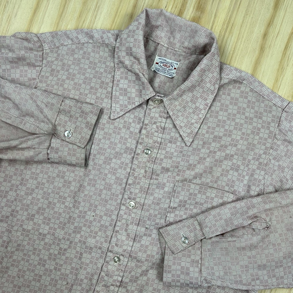 True Vtg 70s Donlin Shirt Dagger Collar Plaid Disco Hippie Mod Mens L REPAIR